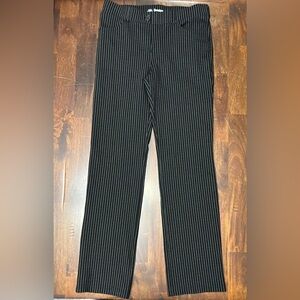Betabrand Dress Yoga Pants Black w/ White Pinstripe Women’s Size M